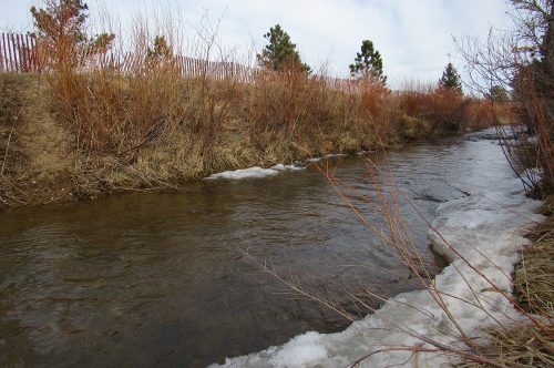 An irrigation ditch flows on the Marshall Mesa in Boulder County. A new USDA report shows little progress has been made in reducing overall ag water use in the state, despite millions of dollars spent on water-saving projects. Credit: Jerd Smith